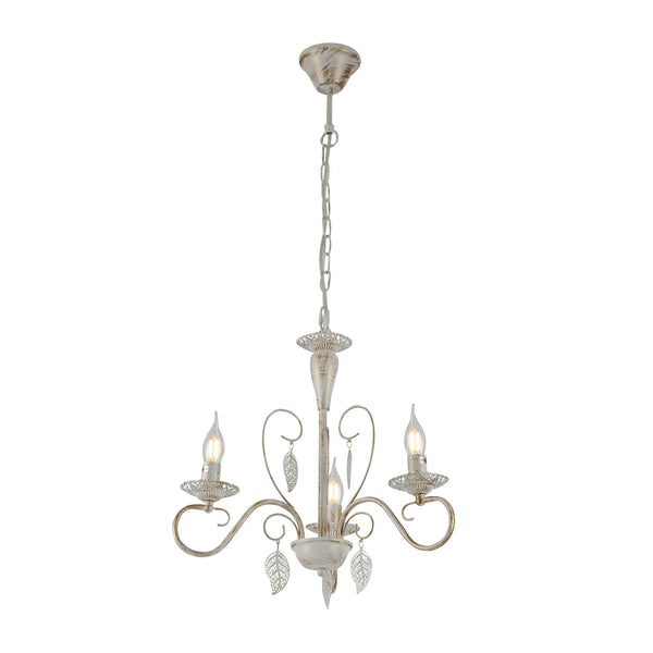 Candle French Mediterranean Leaf Traditional Vintage Gold Patinated White Ceiling Light E14