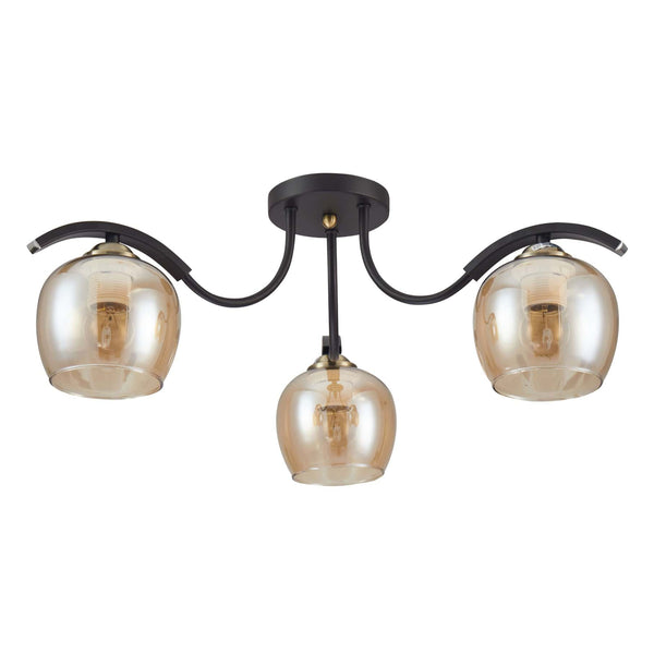 Amber Glass Black Semi-Flush Ceiling Light E27