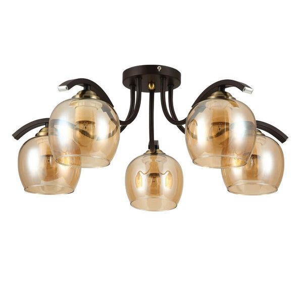 Amber Glass Black Semi-Flush Ceiling Light E27