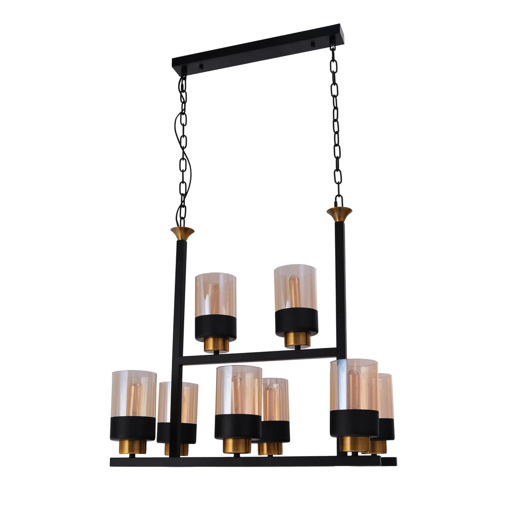 Amber Cylinder Glass Black Metal Chandelier Ceiling Light 8xE27