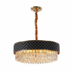 Black or Cream Leather Shade Gold Metal Body Crystal Chandelier Ceiling Light E14