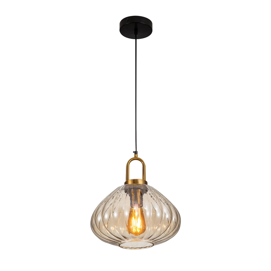 Golden Bronze Metal Amber Glass Globe Pendant Ceiling Light E27