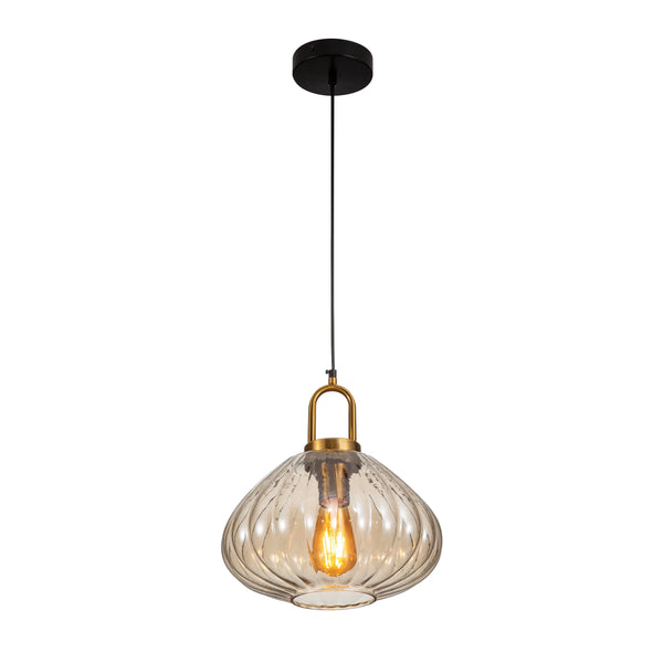 Golden Bronze Metal Amber Glass Globe Pendant Ceiling Light E27