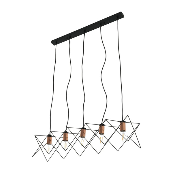 Star Cage Pendant Light with Rose Gold Accent and Black Metal Frame