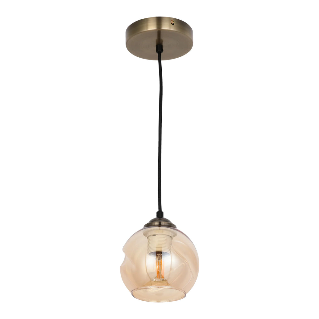 Amber Glass Dome Antique Brass Metal Pendant Ceiling Light E27