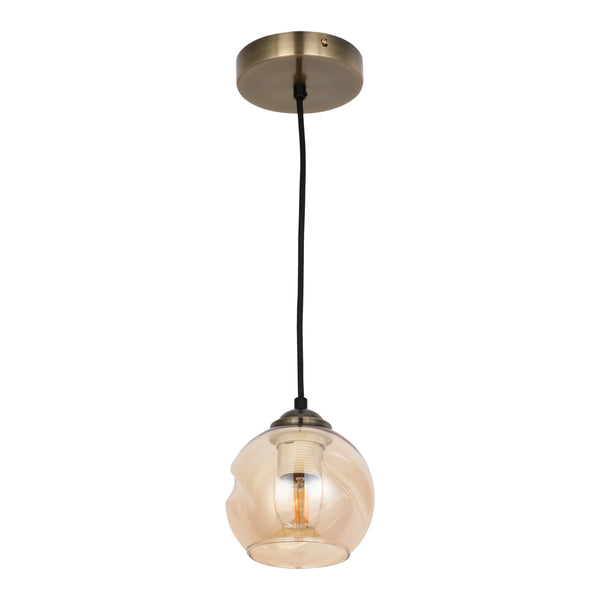 Amber Glass Dome Antique Brass Metal Pendant Ceiling Light E27