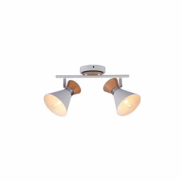 White Metal Wood Funnel Shade White Body Semi Flush Ceiling and Wall Light E14