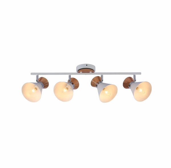 White Metal Wood Funnel Shade White Body Semi Flush Ceiling and Wall Light E14