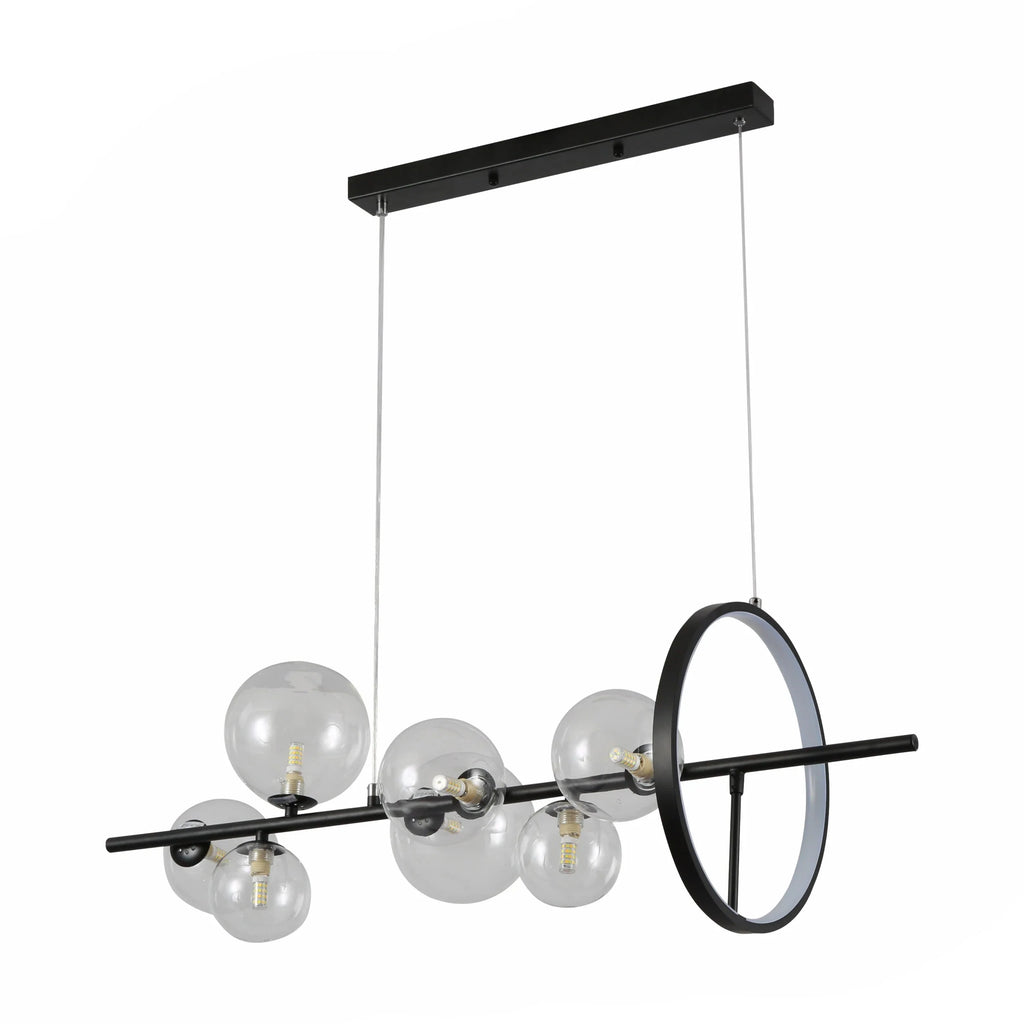 Expanse Ring Black Clear Globe Glasses Kitchen Island LED Chandelier Ceiling Light