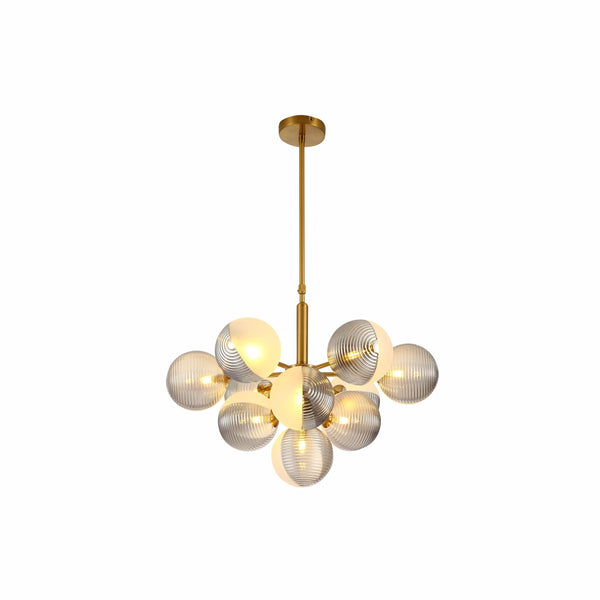 Chandelier Ceiling Light Pyramid Smoky Glass Gold Body 10xG9