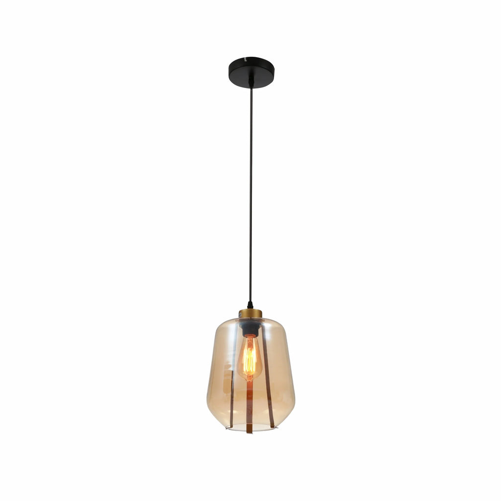 Amber or Smoky Glass Schoolhouse Pendant Ceiling Light L E27