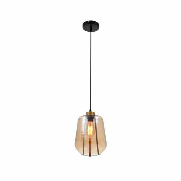 Amber or Smoky Glass Schoolhouse Pendant Ceiling Light L E27