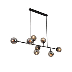Modern Molecule Style Amber Smoky Opal Glass Globe Gold Black Metal Body Island Chandelier Ceiling Light