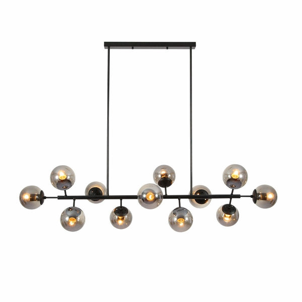 Modern Molecule Style Amber Smoky Opal Glass Globe Gold Black Metal Body Island Chandelier Ceiling Light