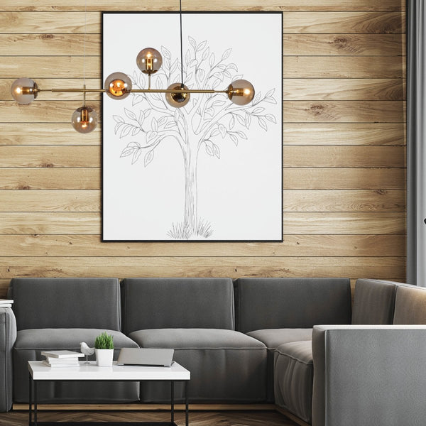 Smoky or Amber Glass Globe Black or Gold Metal Modern Island Chandelier Ceiling Light 6xE27