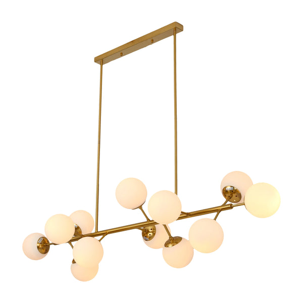 Modern Molecule Style Amber Smoky Opal Glass Globe Gold Black Metal Body Island Chandelier Ceiling Light