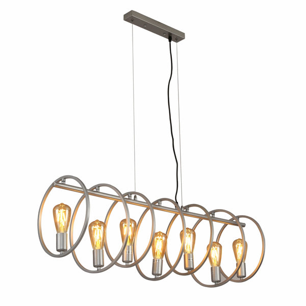 Circle Caged Silver Grey Kitchen Island Chandelier Ceiling Light 7xE27 Fittings