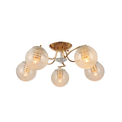 White Striped Clear Globe Gold Semi Flush Ceiling Light E27