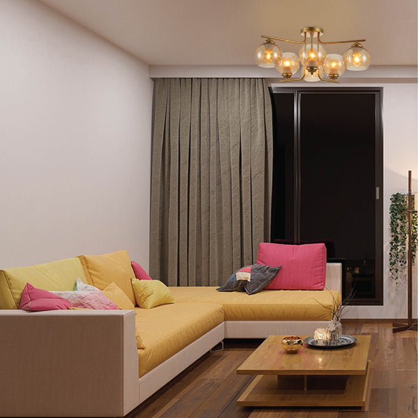 Gold L shape Metal Amber Dome Glass Ceiling Light E27 Fittings