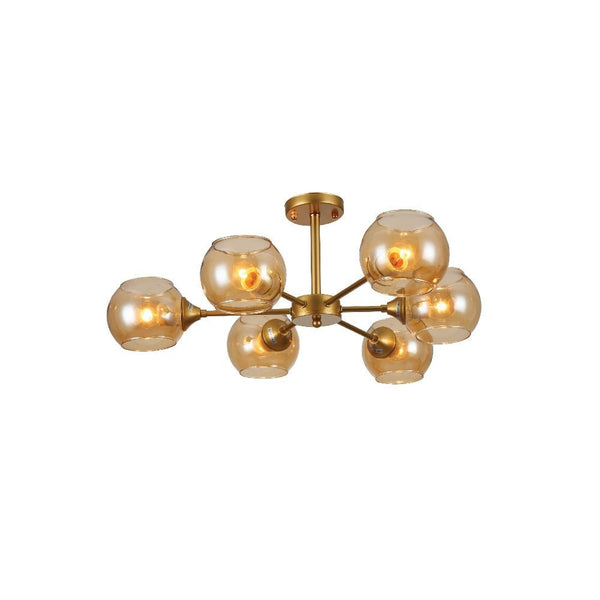 Amber Sides Open Globe Glass Gold Semi Flush Ceiling Light E27