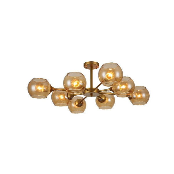 Amber Sides Open Globe Glass Gold Semi Flush Ceiling Light E27