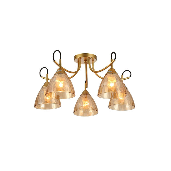 Amber Cone Glass Gold Semi Flush Ceiling Light E27