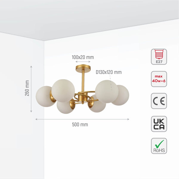 Gold Crescent Body Opal Globe Ceiling Light E27 Fittings