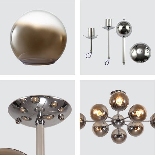 Smoky Globe Glass Chrome Metal Body Sputnik Molecule Modern Ceiling Light E27 Fittings