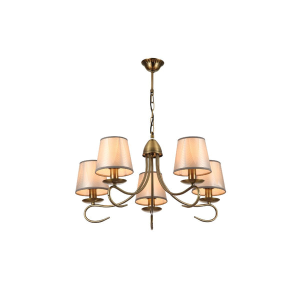 Antique Brass Arm Grey Frustum Shaded Candle Vintage Chandelier Ceiling Light E14 Fittings