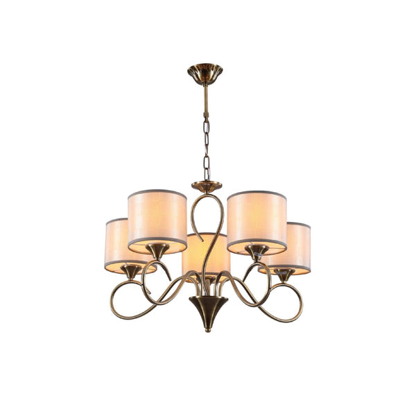Antique Brass Arm Grey Cylinder Shaded Candle Vintage Chandelier Ceiling Light E27 Fittings