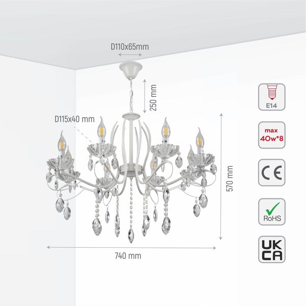 Tabitha Mediterranean Elegant Transitional Elizabeth Style Crystal Chandelier Ceiling Light E14