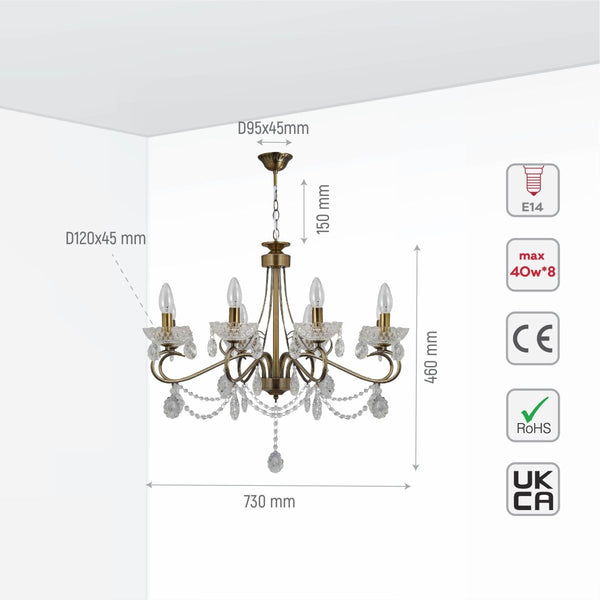 Mary Lillian Mediterranean Elegant Transitional Crystal Chandelier Ceiling Light E14