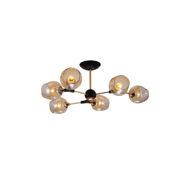 Amber Bell Glass Sputnik Gold Semi Flush Ceiling Light E27