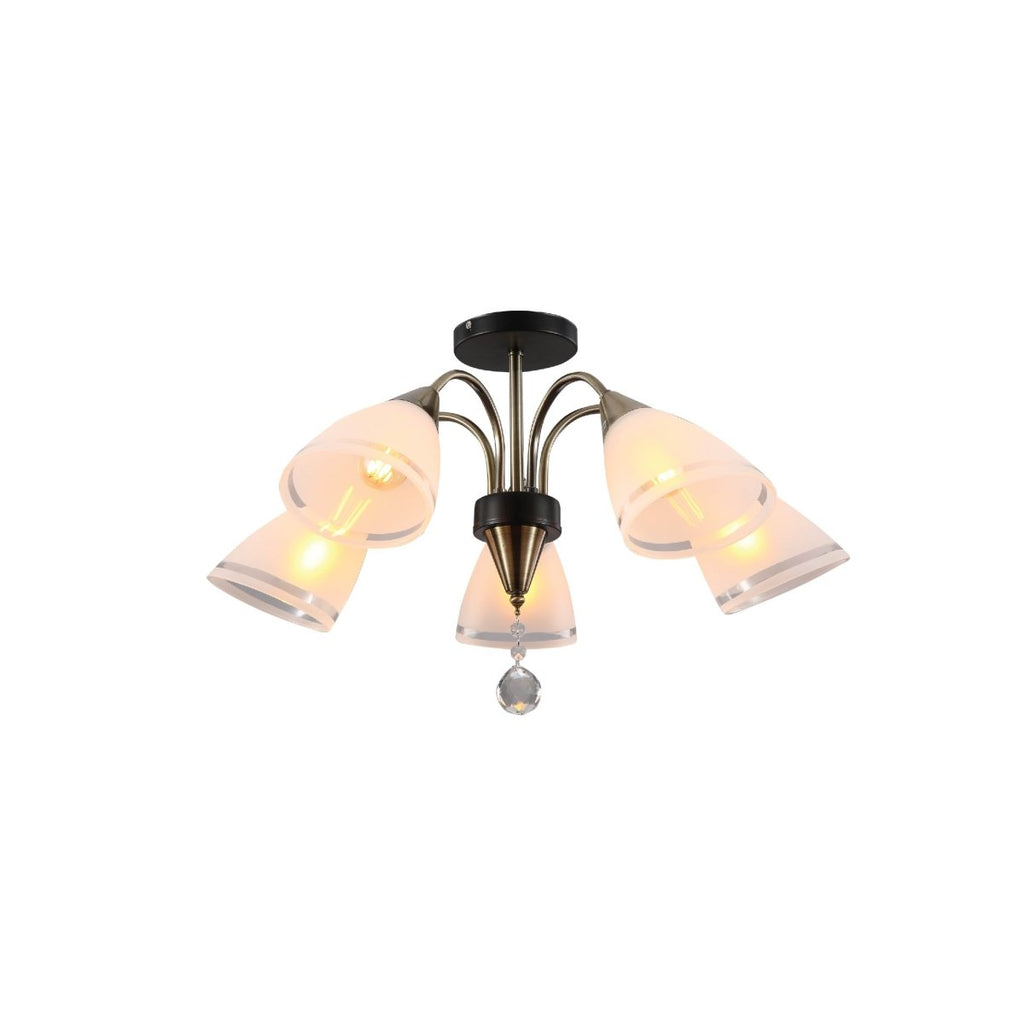 Petal Snowdrop Cone Glass Antique Brass Semi Flush Ceiling Light E27