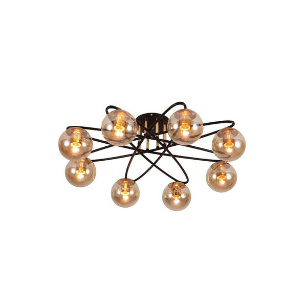 Amber Globe Glass Black Ellipse Metal Modern Semi Flush Ceiling Light E27