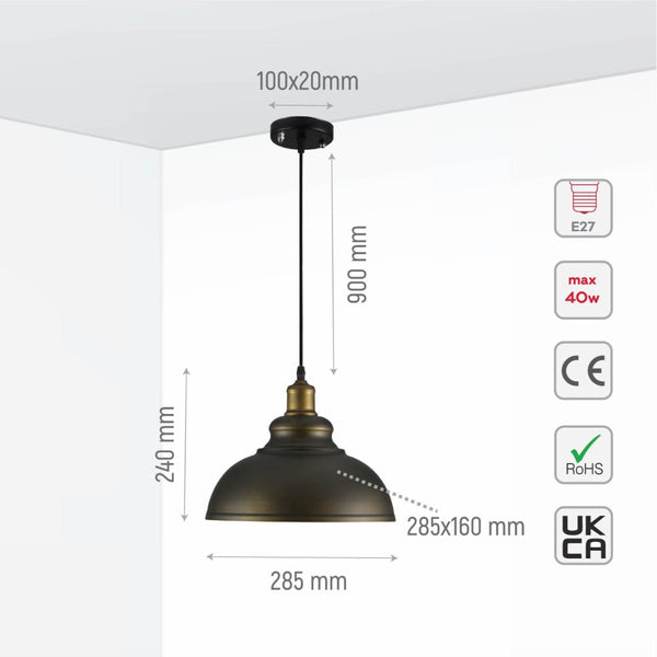 Dome Industrial Large Metal Ceiling Pendant Light E27
