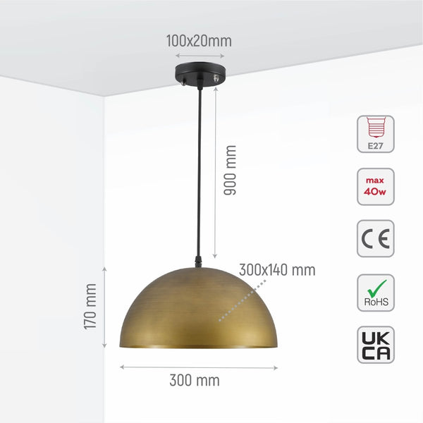 Dome Copper or Brass Finish Metal Pendant Ceiling Light E27 Fitting