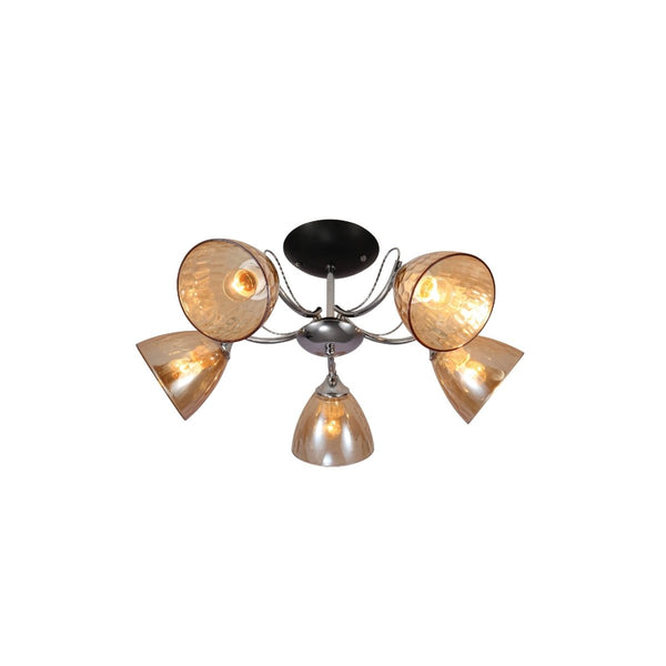 Textured Clear Cone Glass Chrome Semi Flush Ceiling Light