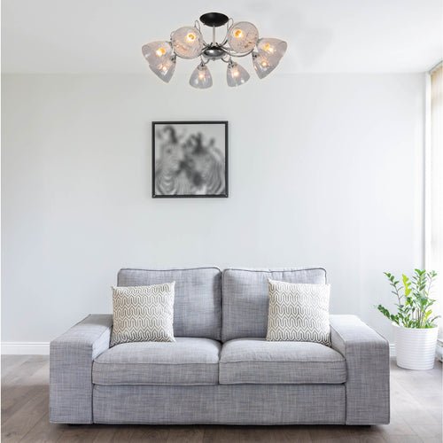 Textured Clear Cone Glass Chrome Semi Flush Ceiling Light