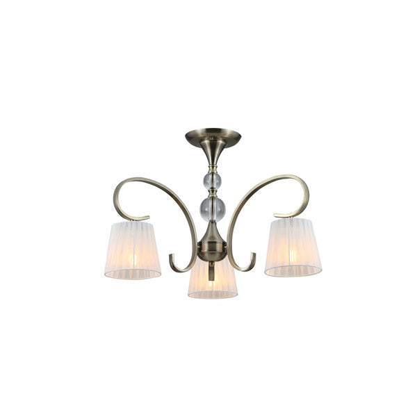 Antique Brass Metal Body Rice White Fabric Shaded Vintage Traditional Retro Ceiling Chandelier Light E27