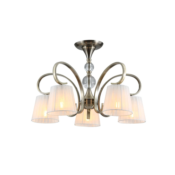 Antique Brass Metal Body Rice White Fabric Shaded Vintage Traditional Retro Ceiling Chandelier Light E27