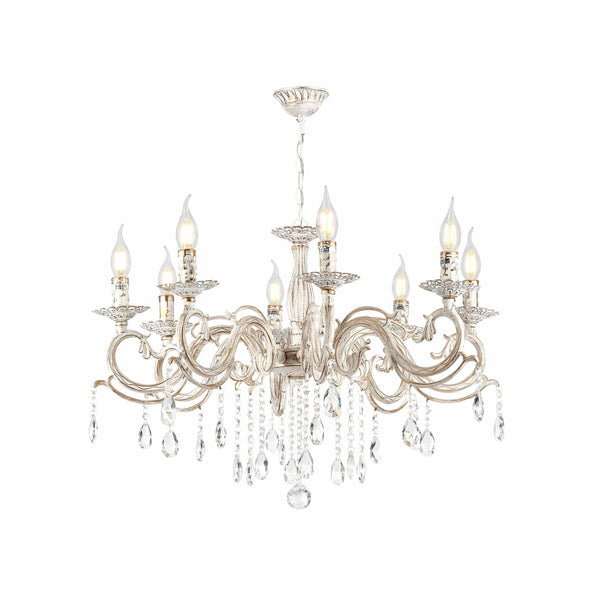 Candle Waterfall Traditional Retro Vintage Arm Chandelier Ceiling Light Crystal Gold Aged Cream E14