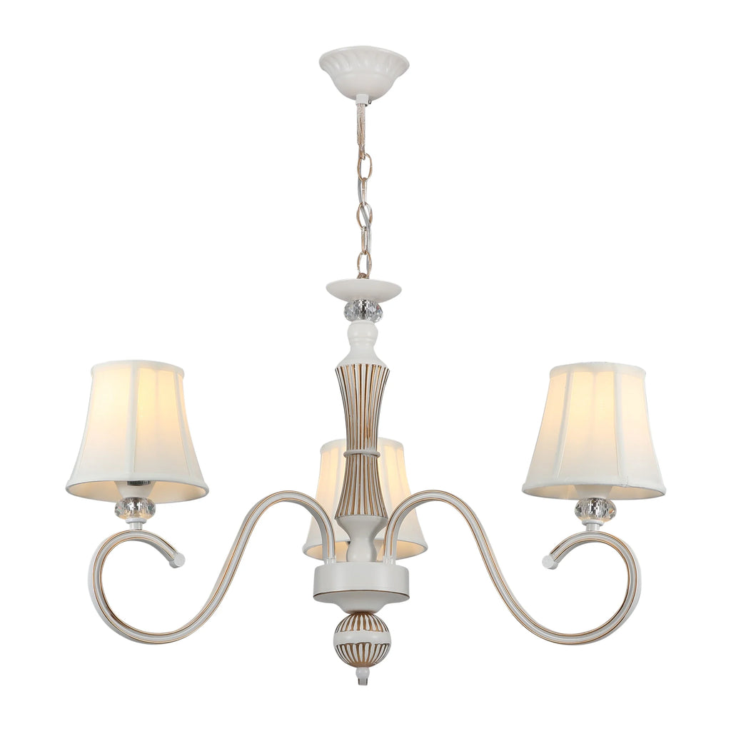 Off White Fabric Shaded Gold Aged Ivory Traditional Retro Vintage Classic Chandelier Ceiling Light E14