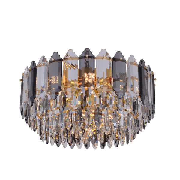 Golden Tiered Radiance Chandelier Ceiling Light with Alternating Crystal Hues