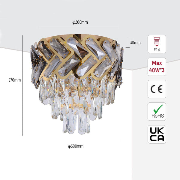 Herringbone Crystal Chandelier Ceiling Light Gold