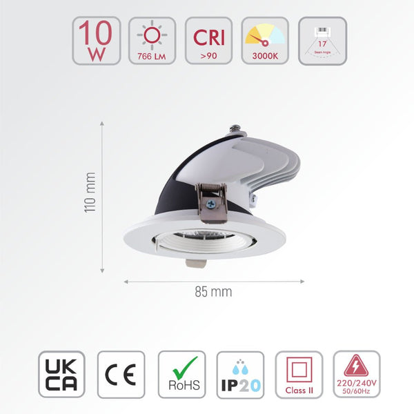 LED Accent Performance Swivel and Scoop Tilt Recessed Downlight CRI90 White
