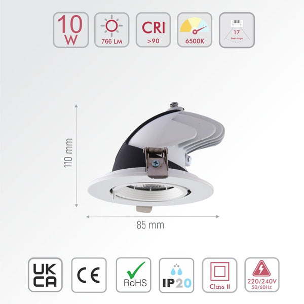 LED Accent Performance Swivel and Scoop Tilt Recessed Downlight CRI90 White