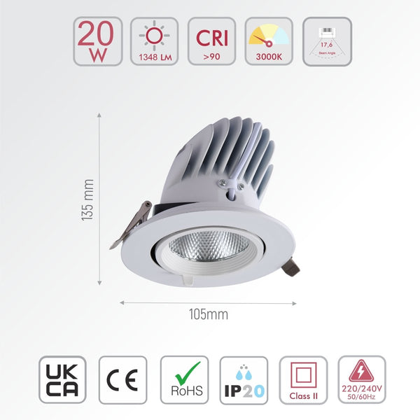 LED Accent Performance Swivel and Scoop Tilt Recessed Downlight CRI90 White