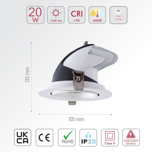 LED Accent Performance Swivel and Scoop Tilt Recessed Downlight CRI90 White