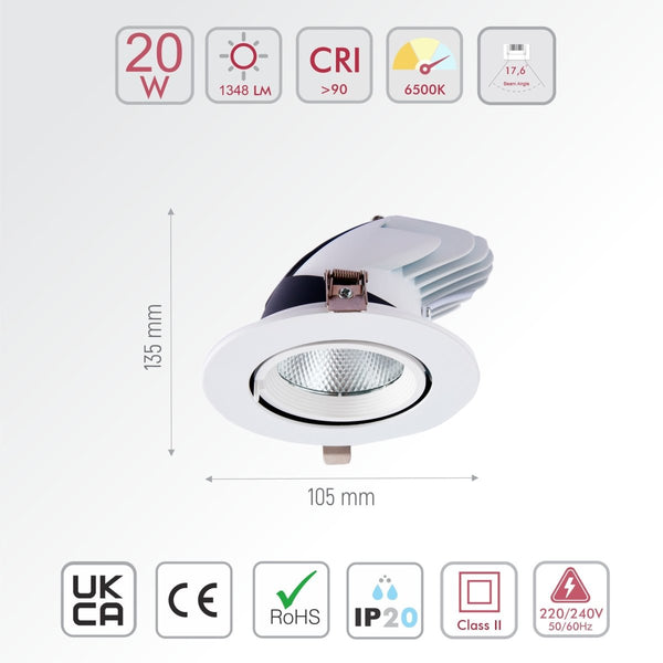 LED Accent Performance Swivel and Scoop Tilt Recessed Downlight CRI90 White